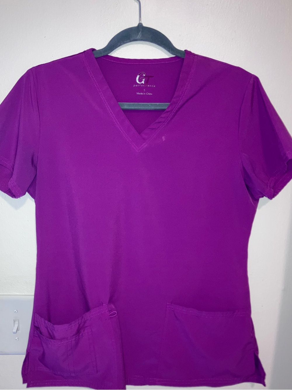 Women's V-Neck Scrub Top in Bright Purple/magenta  Small